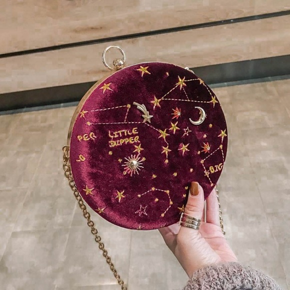 Handbags - ‼️Velvet Little Dipper Embroidered Circular Purse